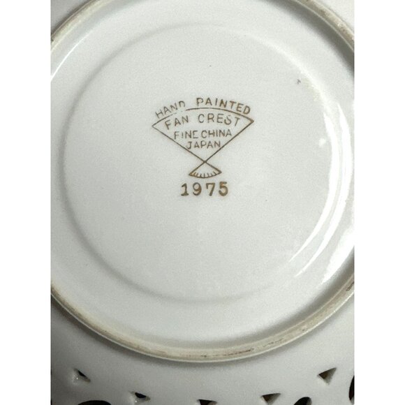 Fruit Motif Fan Crest Lusterware Saucer Trinket Dish Iridescent Set of 2 Vintage - Picture 9 of 11